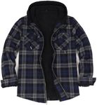 ZENTHACE Flannel Jackets for Men with Hood,Plaid Hoodie Sherpa Lined Zip Up Hooded Shirt Jacket Work Shacket Men Blue Grey S