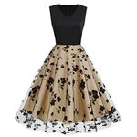 IWEMEK 1950 Dresses for Women Vintage Rockabilly Swing Butterfly Floral Tea Dress Sleeveless V-Neck A-line 50s 60s Pinup Audrey Hepburn Style Wedding Party Prom Cocktail Dress Beige Floral M