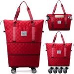 Travel Duffels Bag with Wheels,Travel Bags for Women,Expandable 55L Travel Bag with Wheels,Weekend Bag,Foldable Travel Bag,Rolling Duffle Bag,Carry on Luggage,Gift for Men Women Suitcases (Red)