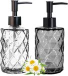 Glass Soap Dispenser, 330ml/11Oz Bathroom Refillable Liquid Hand Soap Dispenser, Kitchen Hand-Pump Dispenser Set for Lotion, Soap, Essential Oil, Dishwashing Liquid (Black & Clear)