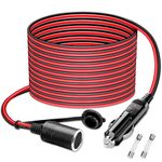 WOWLED 26FT/8m 14AWG Car Cigarette Lighter Socket Extension Cord Wire Cable with Male Plug,12V/24V Waterproof Heavy Duty Female Socket Extension Cord Charger Lead Adapter with LED, 15A Fused,180W