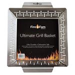 Fire & Fam Products Grill Basket - Heavy Duty Stainless Steel - Large Pan for Grilling Vegetables Fish BBQ Shrimp- Great Accessories for Camping Kitchen and Outdoor Cooking - Great Gift for Dad