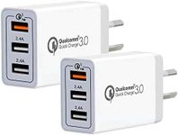 Quick Charge 3.0 Wall Charger with AU Plug, WIKDJ 30W Fast Charging Adaptive USB Plug Compatible with Samsung Galaxy S10 S10e S9 S8 Plus,iPhone Xs Xs Max XR, X, 8/7,Pad Pro Air Mini[2 Pack 3Port]