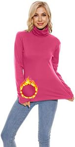 IPOVE Long Sleeve Tops for Women Cotton Turtleneck Thermal Fleece Blouse Shirt Lightweight Sweater Undershirt Casual Base T-Shirt Layer Hot Pink X-Large