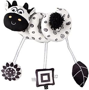 Baby Hanging Stroller Toy, Animal Spiral Plush Circle Activity Car Seat Travel Toys, Black and White Squeak Early Educational Toy for Newborn Boys or Girls