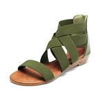 DREAM PAIRS Women's Elastic Ankle Strap Low Wedges Sandals,Size 7.5,Z-Green,ELASTICA8,Size 7.5,Z-Green,ELASTICA8