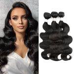 Humistwbiu Body Wave Bundles Human Hair 3 Bundles 20 22 24 Inch 100% Unprocessed 12A Brazilian Virgin Human Hair Bundles Deals Human Hair Weave Body Wave Human Hair Extensions Natural Black Color