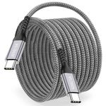 20FT USB-C to USB-C Cable 60W Fast Charge, Long Nylon,Type C Charger Cord for,Apple-iPhone 15/15plus/15pro/15pro max,Sam-Sung Galaxy S23 S22,i Pad Pro/Air,Pixel 5/4 XL,One-Plus 8T,PS5,Grey