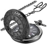 LYMFHCH Vintage Roman Numerals Quartz Pocket Watch, Men Womens Watch with Chain Xmas Fathers Day Gift