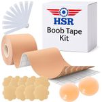 HSR Boob Tape Kit for Women – Strong Breast Lift Tape with 10 Nipple Pasties, 36 Double Sided Strips & 1 Pair Reusable Nipple Cover – Skin-Friendly, Invisible & Waterproof Cream
