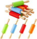 SOUJOY 8 Pack Mini Rolling Pin, 9 Inch Small Dough Roller with Wood Handle, Silicone Dough Rolling Pin for Kids Craft Kitchen Dough Cookie Pastry Fondant Cake, 4 Colors