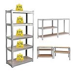 Shelving Unit for Garages and Sheds 150x70x30cm Racking Storage Shelves Strong Metal Shelving 5 Tier Boltless Garage Storage Shelving Adjustable Shelf Easy Assembling Total Capacity 875KG -Galvanised