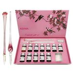 ASXMA Calligraphy Dip Pen Set - 12 Colorful Inks, 2 glass pens Pen Holder, Glass, Crystal Pen for Art Writing, Drawing, Signatures, Decoration,Holiday Gift Set Calligraphy Beginners