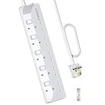 PIBEEX Extension Lead 5 Way Multi Plug Extension Sockets with Individual Switches Wall-Mounted Power Strip 1.5M Extension Cord 13A Fused UK Plug 3250W