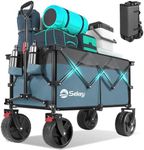 Sekey 220L Collapsible Foldable Wagon with 330lbs Weight Capacity, Heavy Duty Folding Utility Garden Cart with Big All-Terrain Beach Wheels & Drink Holders. Blue & Gray