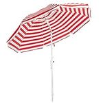 MEWAY 7.5ft Beach Umbrella with Sand Anchor & Tilt Mechanism, Portable UV 50+ Protection, Outdoor Sunshade Umbrella with Carry Bag, for Garden Beach Outdoor (Red-White Stripe)