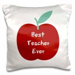 3dRose Best Teacher Ever Pillow Case, White, 16 x 16-inch