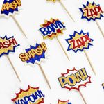 Confetti! Superhero Themed Glitter Layered Cupcake Toppers (12 Pack) - Crafted from Multi-Layer, Non-Shed Glitter Cardstock Comic Book Styles Party Vibe. Birthday party supply, baby shower