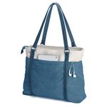 Women Laptop Tote Bag for Work Lightweight Splice Canvas 15.6 Inch Handbag Purse, Blue, Large, Computer Tote Bag for Work