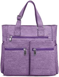 Canvas Tote Bag Waterproof Nylon Multi Pocket Shoulder Bags Laptop Work Bag Teacher Purse and Handbags for Women & Men (Purple 2)