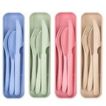 4 Pack Reusable Utensils Set with Case, Spoon Knife Fork Portable Cutlery Set, Eco Friendly Non-Toxin Reusable Travel Utensil Set for Adult Picnic Camping or Birthday