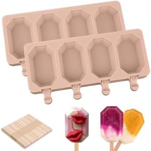 WMKGG Popsicle Silicone Molds Set, 2 PCS Ice Cream Molds with 50 Wooden Sticks for Cake Pop, Ice Pop, Cakesicles (Octagon/Pink)
