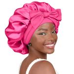 YANIBEST Satin Bonnet Silk Bonnet for Sleeping Hair Bonnet with Tie Band Head Wrap Bonnets for Black Women Curly Natural Hair, Hot Pink, Large