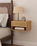 Floating Nightstand, Small Modern Floating Nightstand with Drawer, Floating Shelves for Bedroom, Bathroom (Oak Rattan)