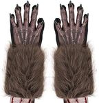 Skeleteen Werewolf Hand Costume Gloves - Brown Hairy Wolf Claw Hands Paws Monster Costume Accessories for Kids and Adults