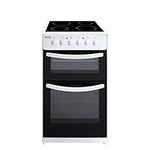 Haden 50cm Freestanding Double Oven Electric Cooker - 4 Zone Ceramic Hob and Fan-Assisted Lower Oven - Easy To Clean Enamel Interior - Double Glazed Glass Doors