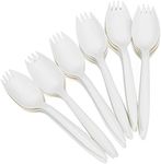 KAISHANE 50 Pieces Forks and Spoons,2 in 1 Fork and Spork Set,6inch/14cm White Fork Spoons Set