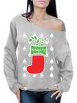 Awkward Styles Naughty Christmas Off Shoulder Sweatshirt Oversized Xmas Sweater Grey S