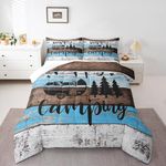 RV Camper Bed Comforters Set King Size,Happy Camping Wild Adventure Super Soft Microfiber Bedding Set for Girls/Boys,Farmhouse Style Wood Barn Decorative Comforter Set,2 Pillowcase