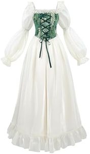 NSPSTT White Renaissance Dress Women Fairy Dress Victorian Medieval Costume, Fairy Jade Green