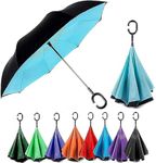 HKV Reverse Umbrella with C-Shaped Handle and UV Protection Inverted Reversible No Drip Umbrella (Multicolor)