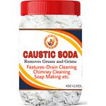 RICH FOX® Caustic Soda for Soap Making, Drain Cleaning, Chimney Cleaning– Fast-Acting Formula to Clear Blockages Instantly – Best Chimney & Drain Cleaner Flakes and Soap Making Flakes- 450 Grams