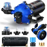 CrestWave 12V RV Water Pump, 7GPM 70PSI, 5-Chamber Washdown Pump for Boats with Spray Nozzle, Self-Priming Water Pressure Pump with Pressure Switch & Strainer for RV, Boats, Marine, Yacht, Sprayers