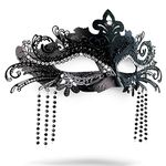 ARK Survivor Women's Black Metal Masquerade Mask With Jewels Drapery For Masquerade Party Halloween New Years Party Cosplay Mardi Gras Carnival Mask Sparkly Beads (Cleopatra's Pulse)
