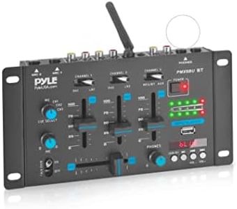 Pyle Wireless DJ Audio Mixer - 3 Channel Bluetooth Compatible DJ Controller Sound Mixer, Mic-Talkover, USB Reader, Dual RCA Phono/Line In, Microphone Input, Headphone Jack - Pyle PMX8BU,Black