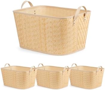 BROWNLILY Oversized Storage Baskets Laundry Hampers with Structured Frame & Supported Bottom, Extra Large Closet Bins for Shelves Blankets Car Bedroom Bathroom Organizers (Pack of 4, Natural)