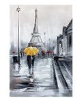 Wowdecor Wall Art Modern Canvas Prints Painting - Paris Eiffel Tower Yellow Umbrella City Street View Giclee Pictures Printed on Canvas, Wall Decor for Home Living Room Bedroom - DIY Frame (Small)