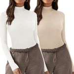 Zeagoo Womens Crop Tops Mock Turtleneck Shirt Casual Long Sleeve T-Shirt Slim Fit Basic Tops for Women Trendy 2024, 2 Pack White+Apricot S