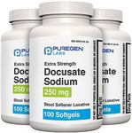 Puregen Labs Docusate Sodium 250mg Stool Softener Laxative | Gentle Constipation Relief | Extra Strength | Stimulant Free Total 300 softgels