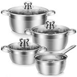 Velaze Cookware Pot & Pan Sets, Saucepan Set Induction Suitable Set of 7-Stainless Steel