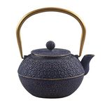 SECHUDO Teapot Cast Iron Tea Kettle for Stovetop Safe Coated with Enameled Interior,Japanese Cast Iron Teapot with Stainless Steel Infuser for Loose Tea(33.8oz)