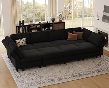 Belffin 114.2" 8 Seat Modular Sectional Sofa,Comfy Couch with Deep Storage Seat,Convertible Velvet Modular Sleeper Sofa with Movable Ottoman Chaise,Upholstered Sectional Couches for Living Room,Black