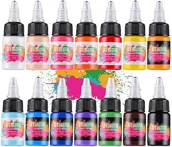 STIGMA 14Pcs Tattoo Ink Color Set 14 Colors Ink Set 1/2 OZ(15ml) per Bottle Tattoo Pigments Colors for Tattoo Supply TI4303-15-14