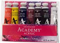 GRUMBACHER Academy Acrylic Paint Set, 24ml/.81 fl. oz. Metal Tube, 7-Color Set (C0724)