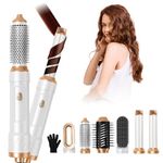 Blow Dryer Brush, 6 in 1 Auto Air Curling Iron Set 3 Temperature 1000W Powerful Negative Ionic Hair Dryer Brush Set with Thermal Brush, 60000RPM Hot Air Brush, Left&Right Curler Wand,Massage Hot Brush
