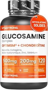 Glucosamine Chondroïtine Vitastrong avec MSM, Collagène et Acide Hyaluronique, Zinc, Sélénium, Manganèse, Boswellia pour Os, Articulations, Cartilage, Chondroitine Glucosamine Complexe Naturel Premium